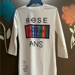 White Graphic Long Sleeve Dress